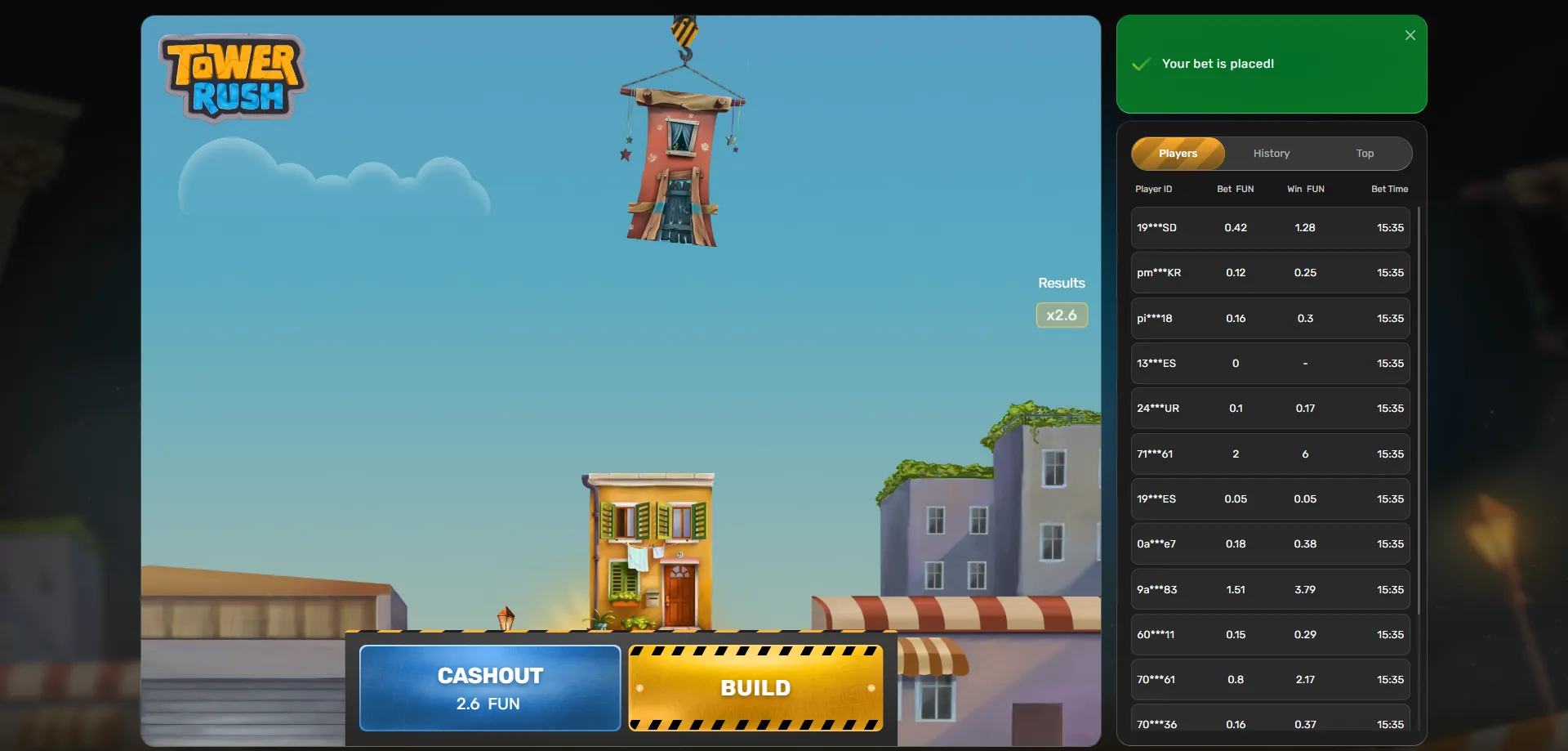 Tower Rush official crash game by Galaxsys — play online in India