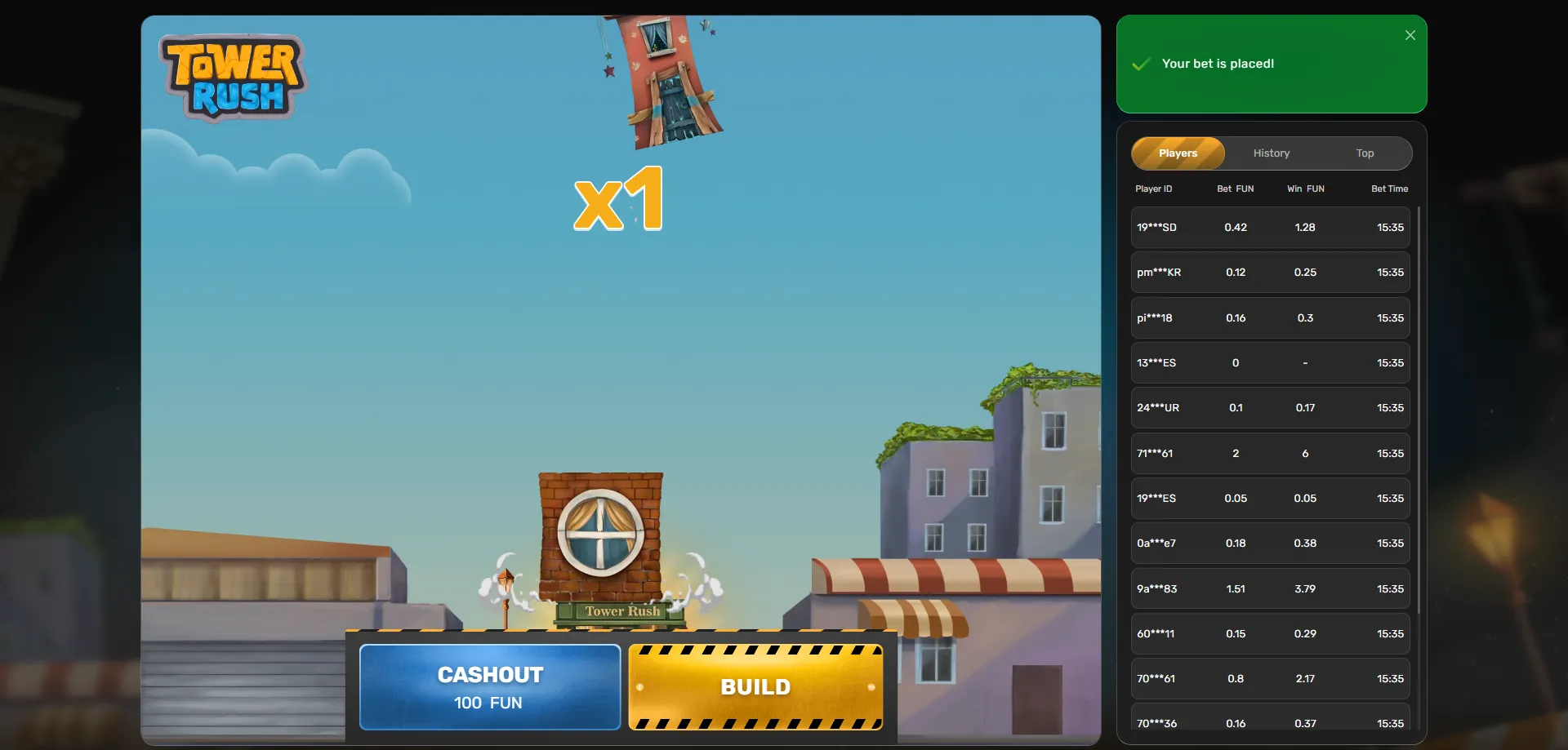 Tower Rush free demo mode — practice without real money deposit